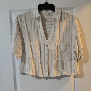Striped Button-Up Cropped Shirt